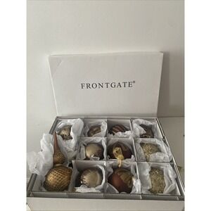 Frontgate Holiday Collection Glass Ornaments Set of 11 Gold Bronze Neutral Box